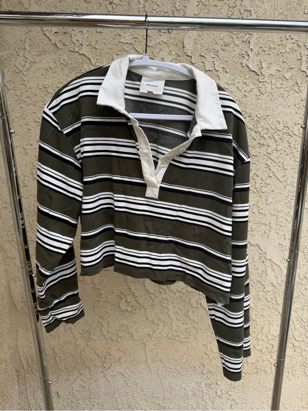 Reformation Black & White Striped Shirt with White Collar